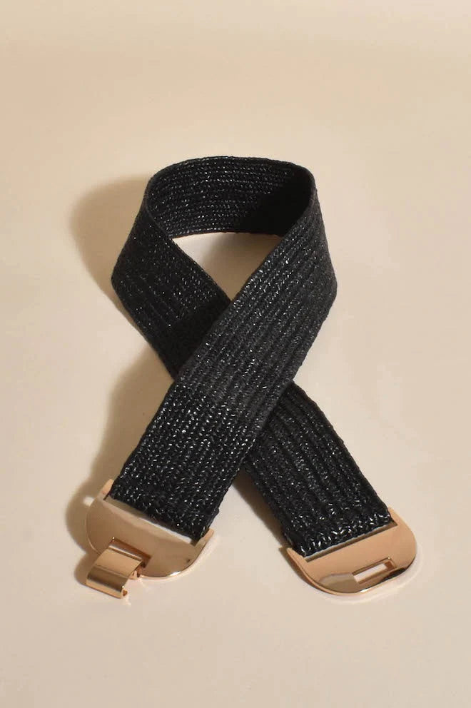 Metal Clasp Front Stretch Belt - Black