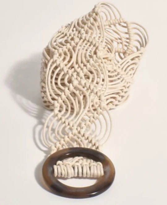 Round Resin Buckle Macrame Belt (CREAM)