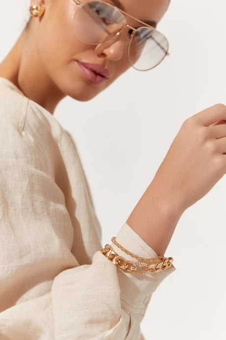 DIAMANTE LINK BRACELET SET (GOLD)