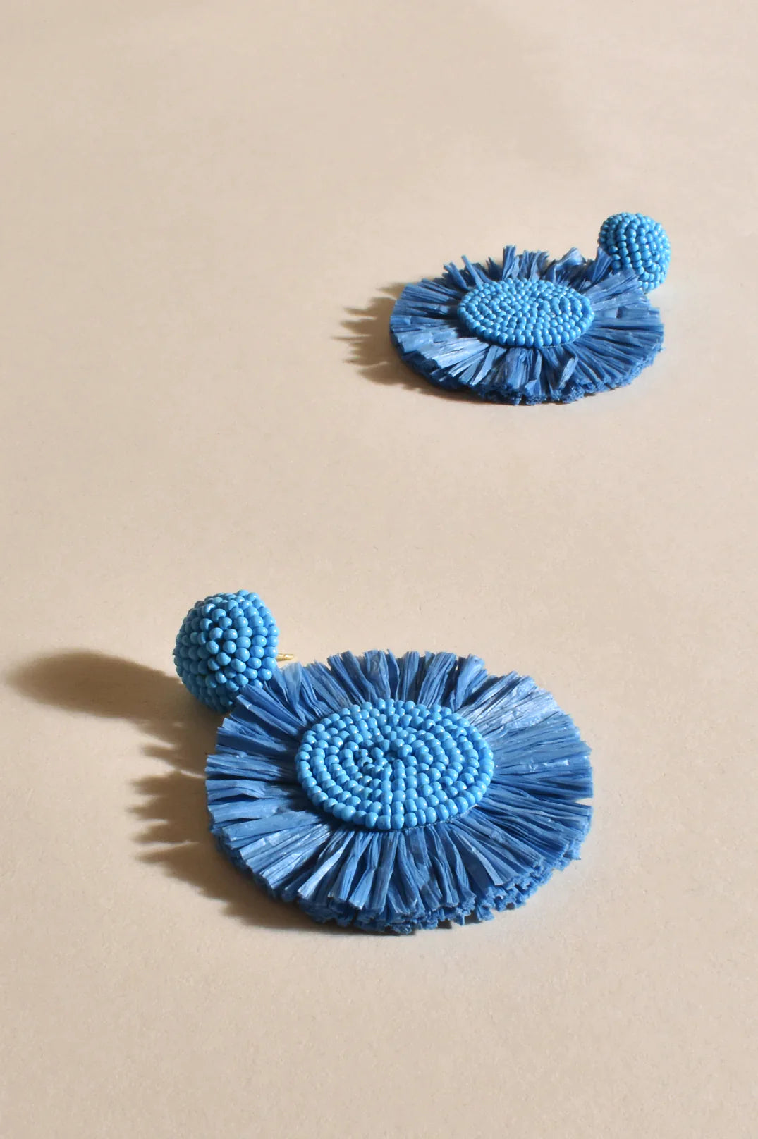 Adorne Bead Raffia Earrings - Sky Blue