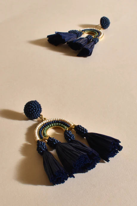 Tassel Edge Arch Earrings - Navy