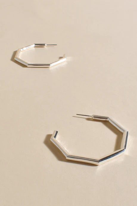 Geo Hoop Earrings - Silver
