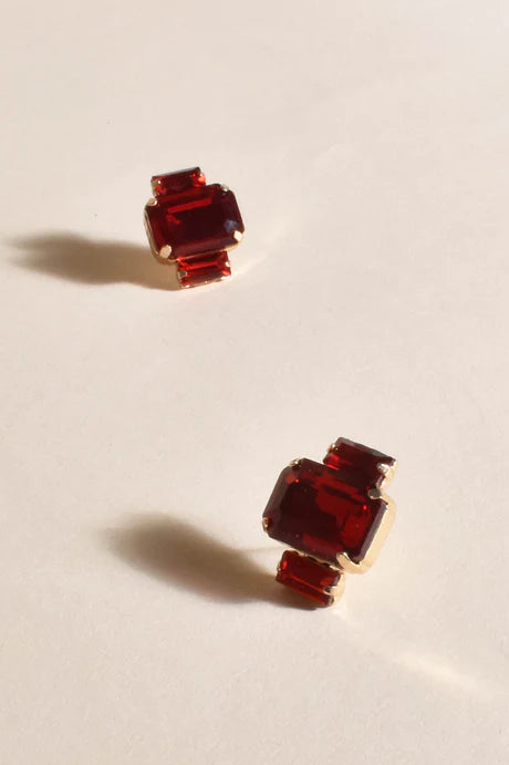 Trio Baguette Stud Earrings - Red