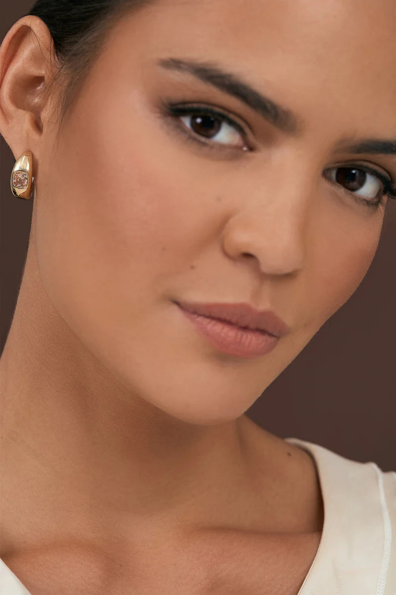 Jewel Front Mini Hoops (Champagne/Gold)