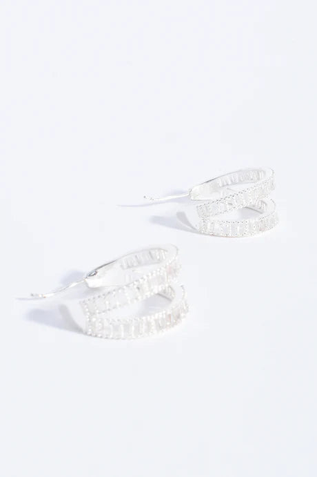 Baguette Cut Jewel Earrings (Silver)