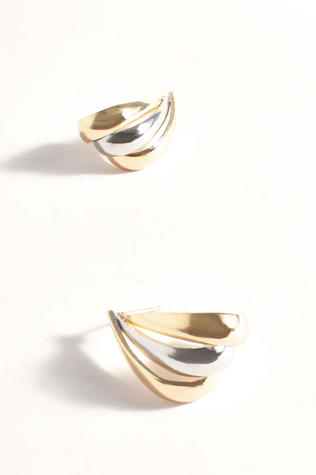 Two Tone Curved Metal Earrings (Silver)