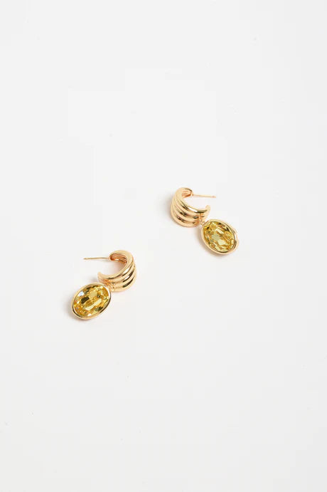 Curved Front Oval Drop Earrings (Lemon)