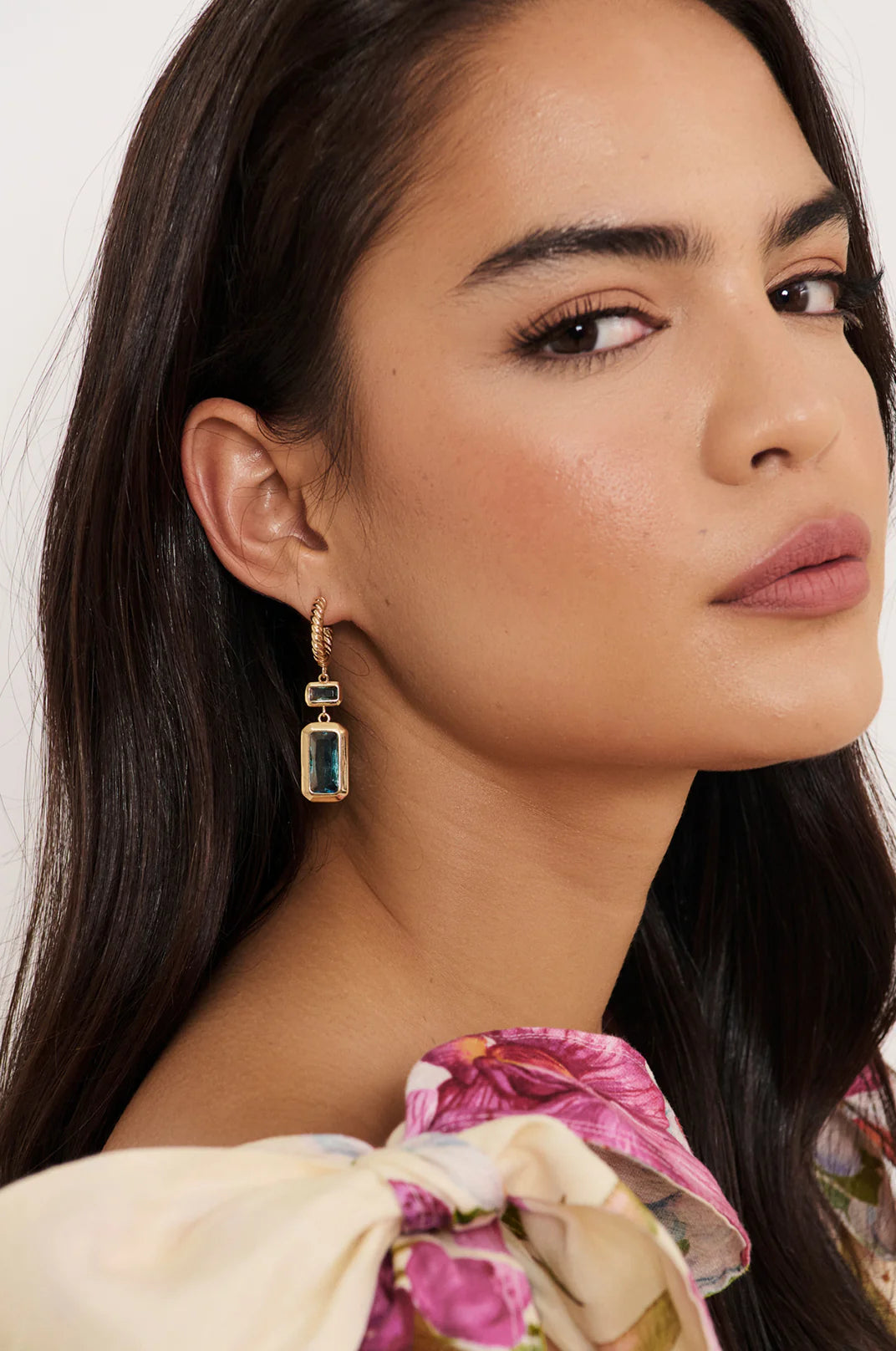Rectangle Drop Twist Hoops (Aqua)