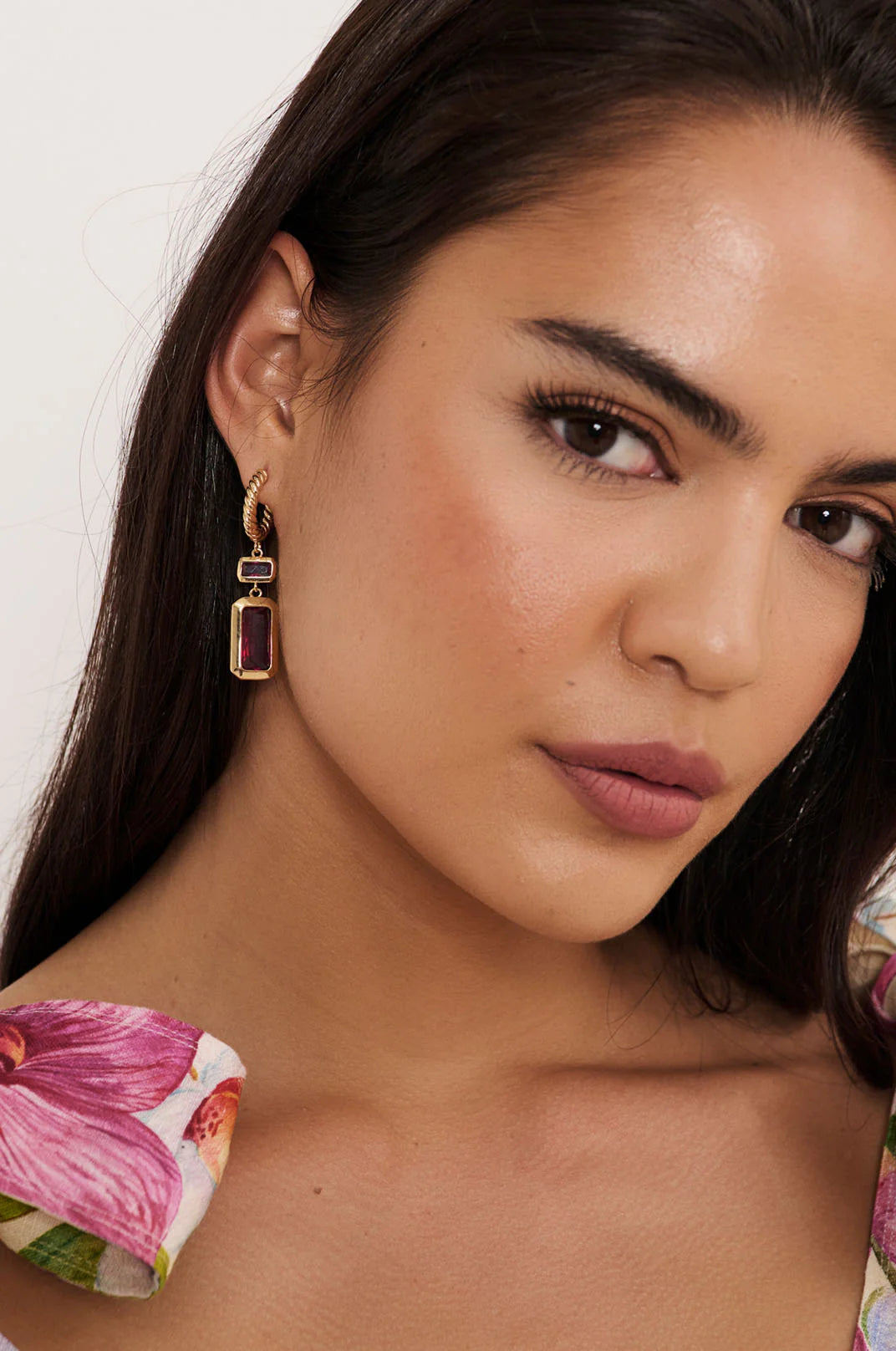Rectangle Drop Twist Hoops (Hot Pink)