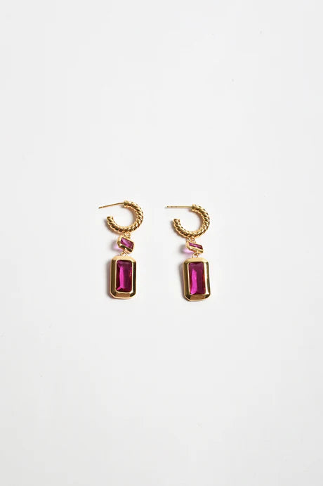 Rectangle Drop Twist Hoops (Hot Pink)