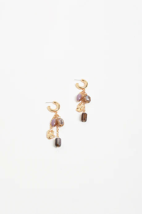 Mixed Materials Cluster Drop Hoops (Choc Pink)
