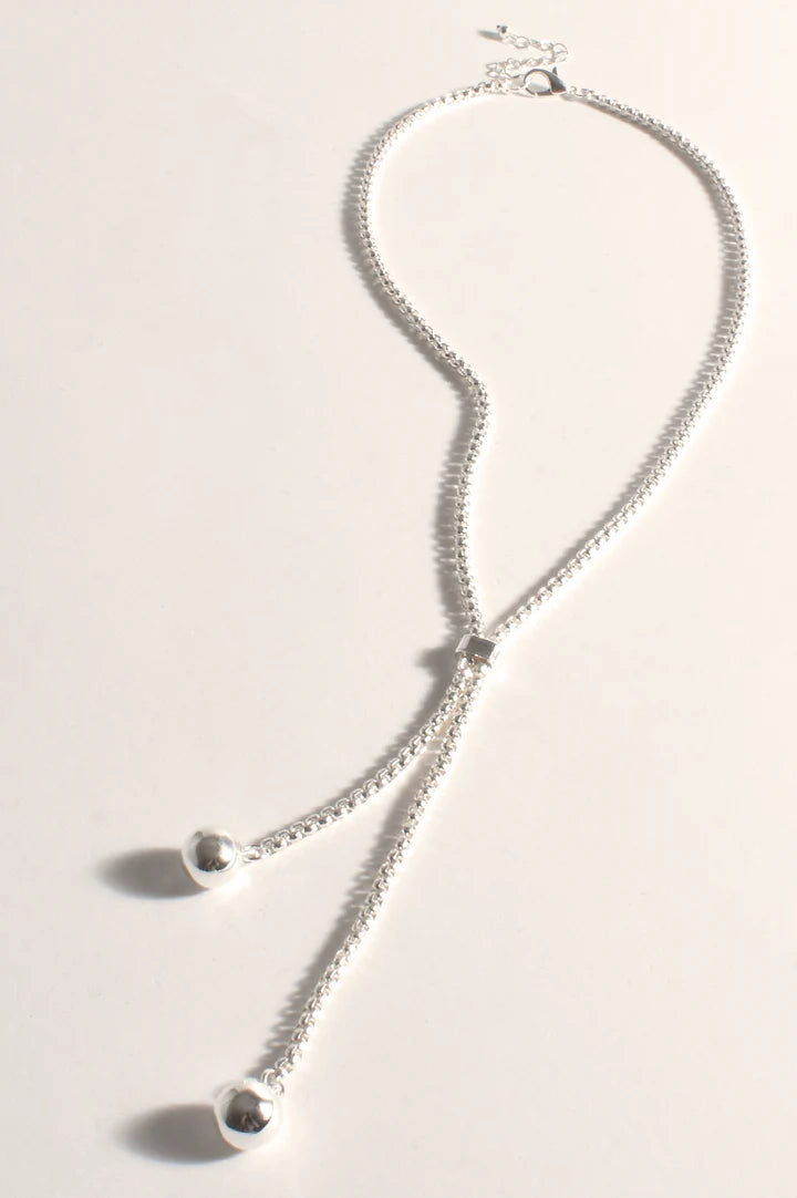 Metal Ball Y Drop Necklace (Silver)
