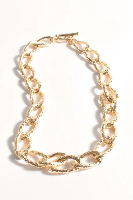 Hammered Metal Link Short Necklace (Gold)