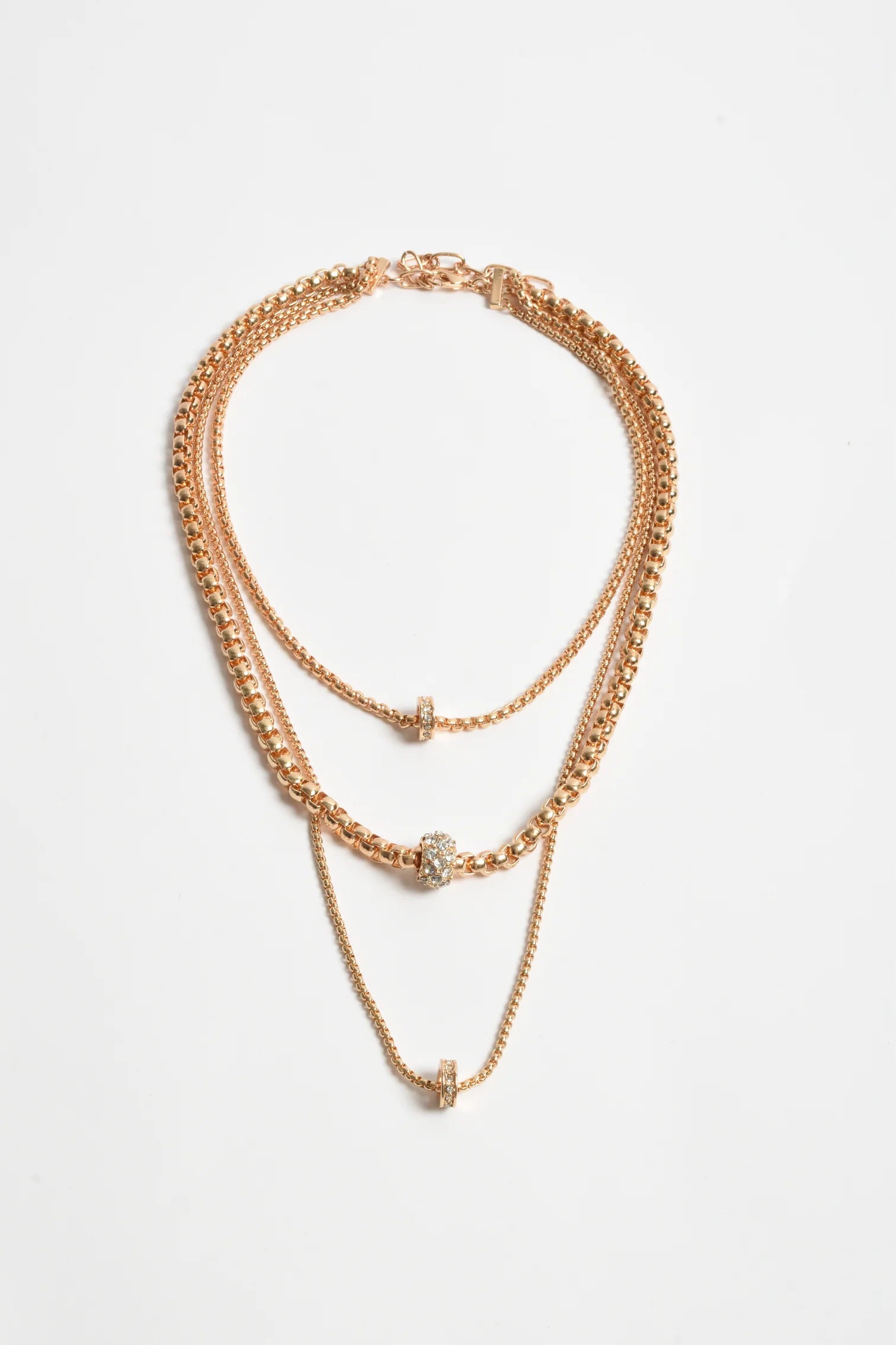 Layered Diamante Wheel Necklace (Gold/Crystal)