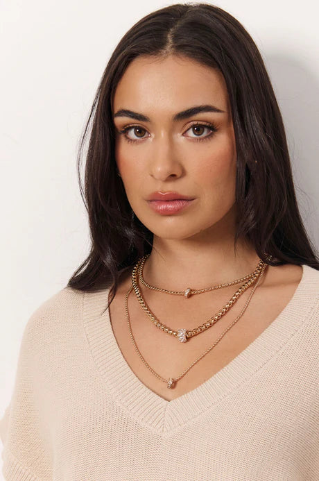 Layered Diamante Wheel Necklace (Gold/Crystal)