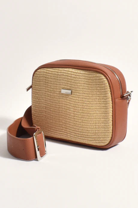 PALOMA WEAVE CONTRAST TRIM CAMERA BAG (TAN/NATURAL)