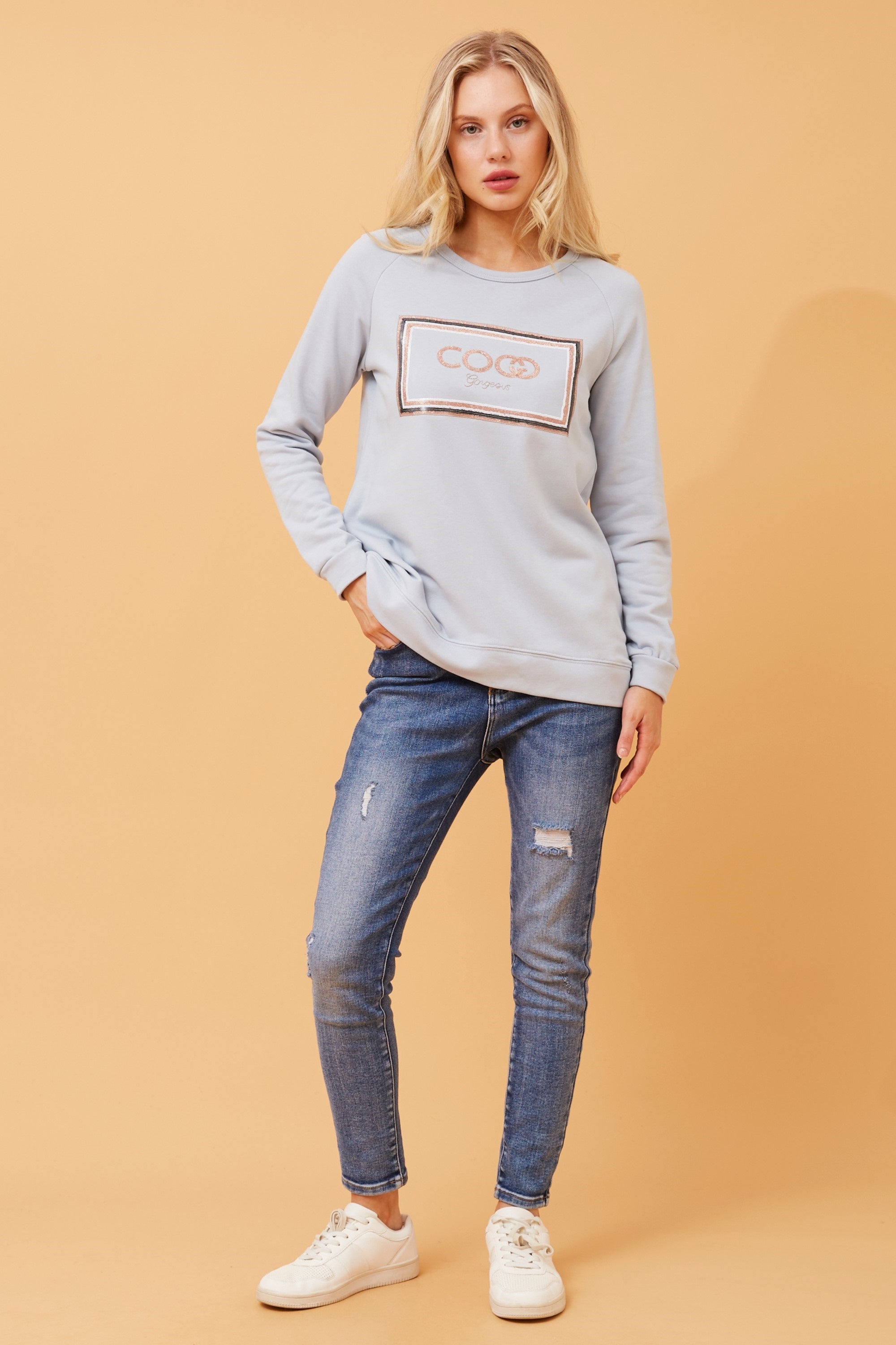 Candice Sequin Jumper - Pale Blue