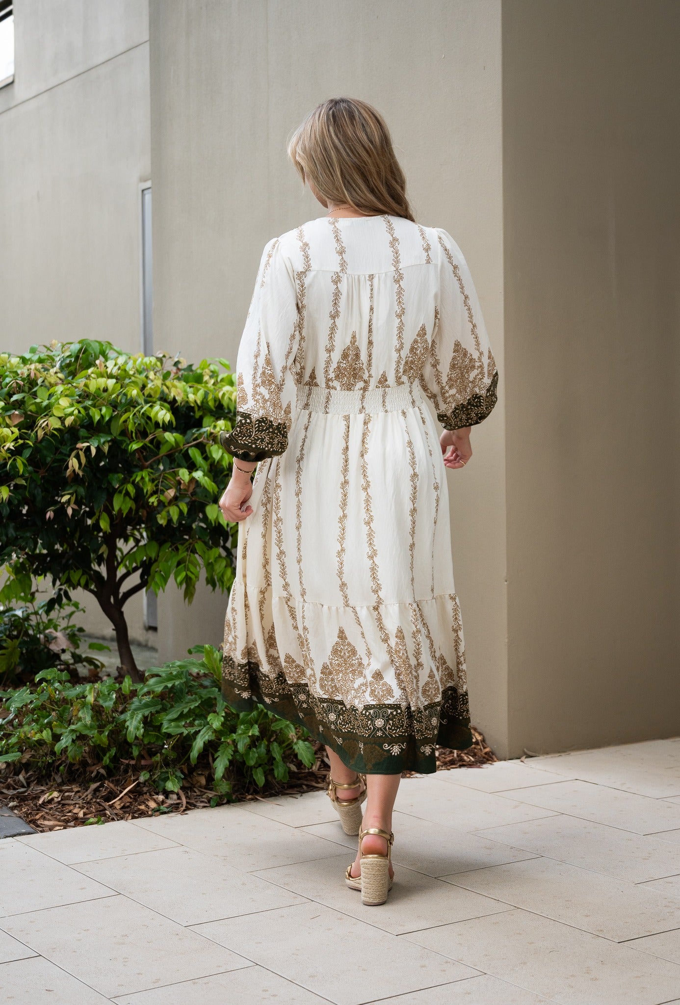 Clara Dress (Cream/Olive)