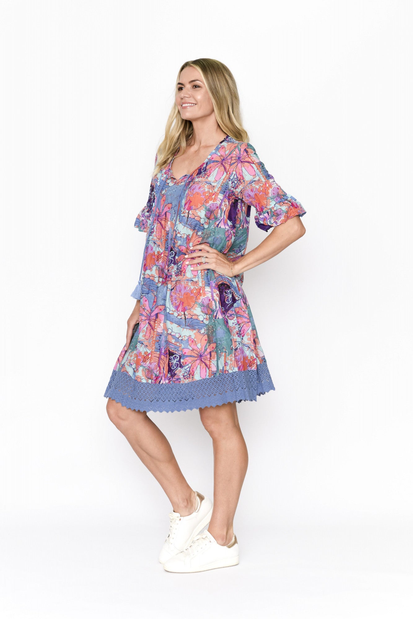 Hannah BoHo Tunic Dress (Multi Purple/Blue)