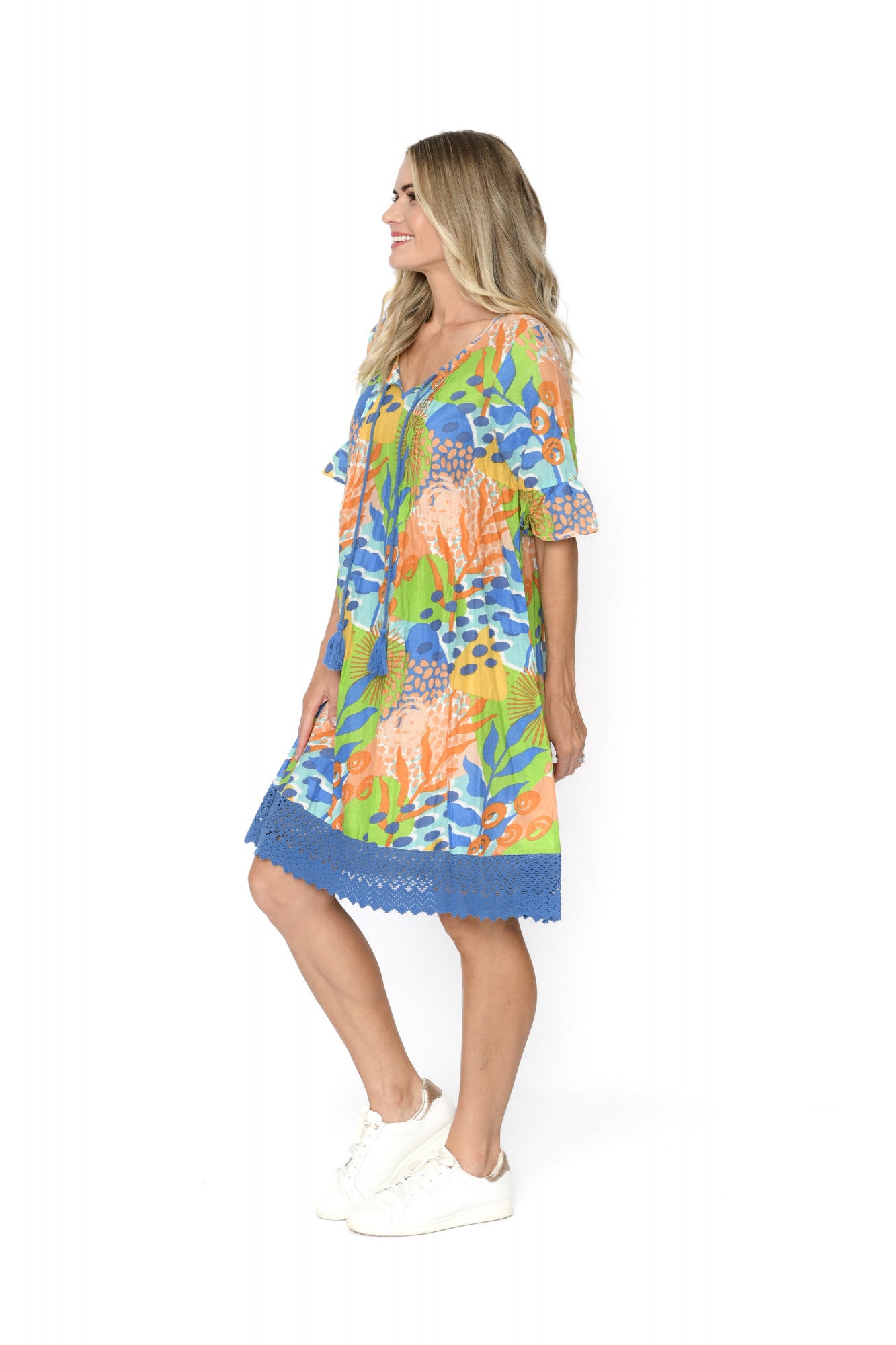 Hannah BoHo Tunic Dress - Multi Blue