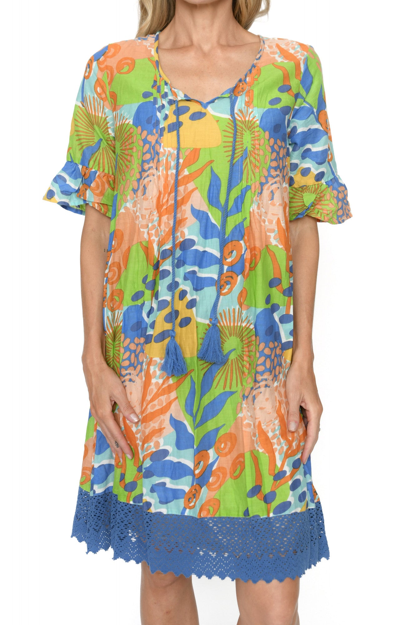 Hannah BoHo Tunic Dress - Multi Blue