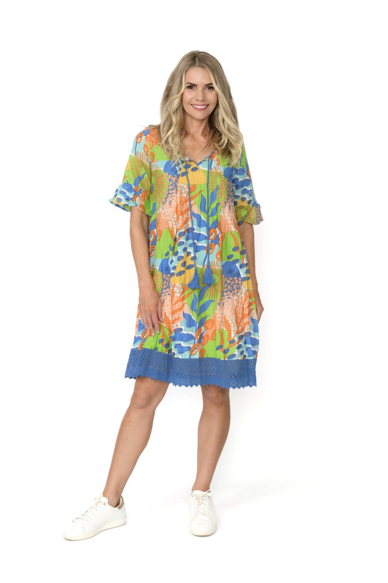 Hannah BoHo Tunic Dress - Multi Blue