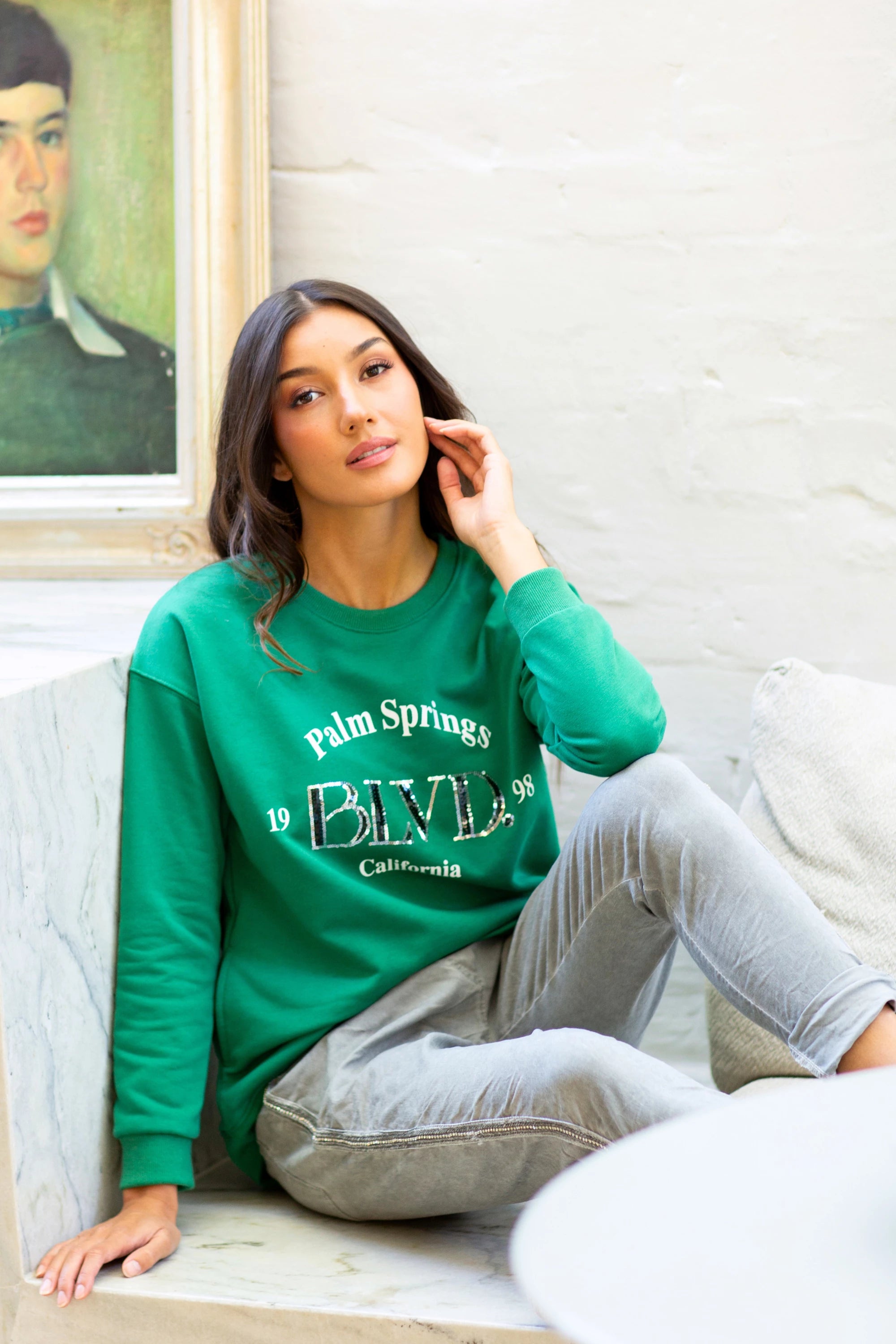 SAMANTHA SEQUIN GRAPHIC JUMPER (JADE)