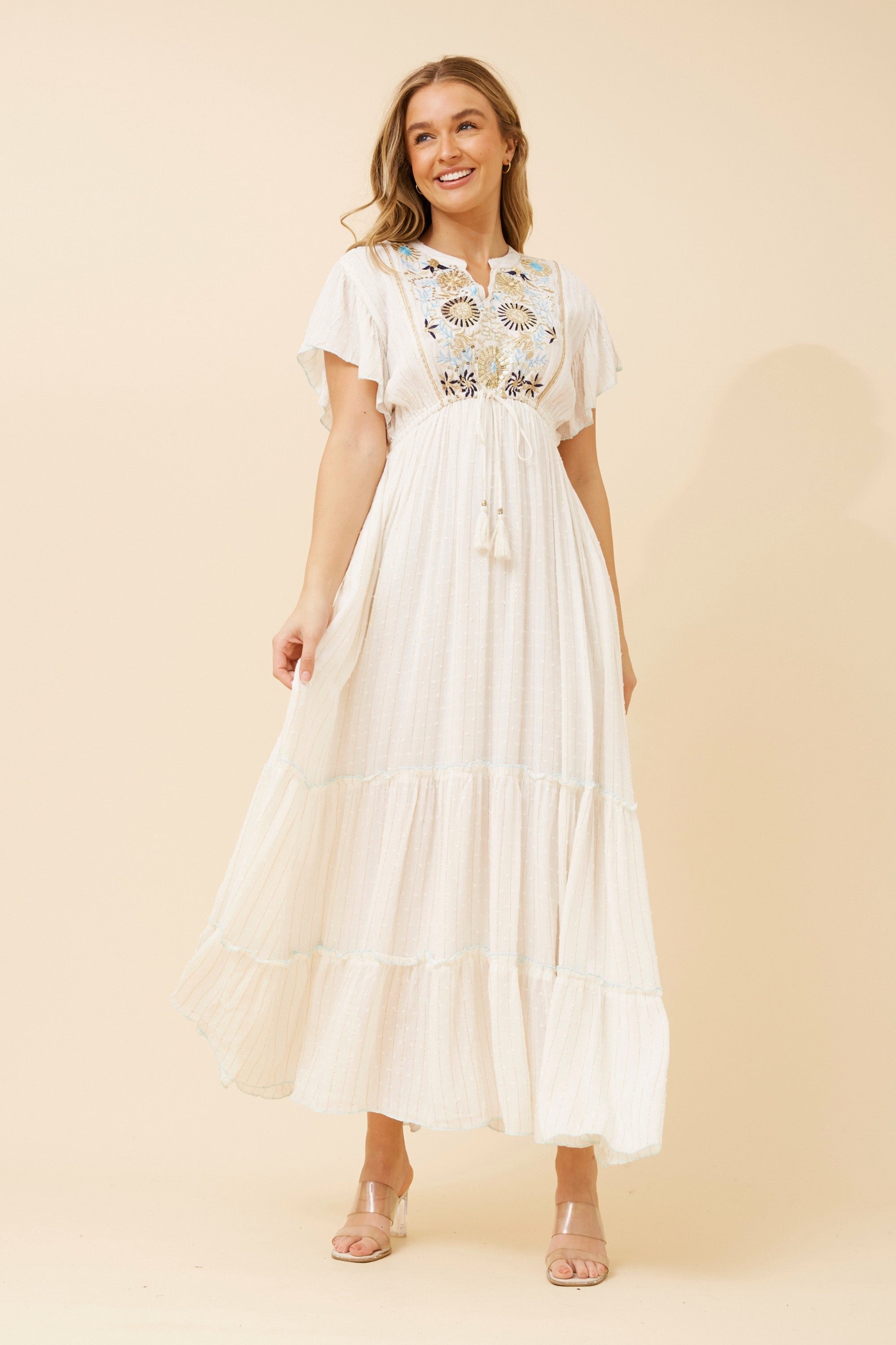 ARUNA MAXI DRESS (White/Gold)