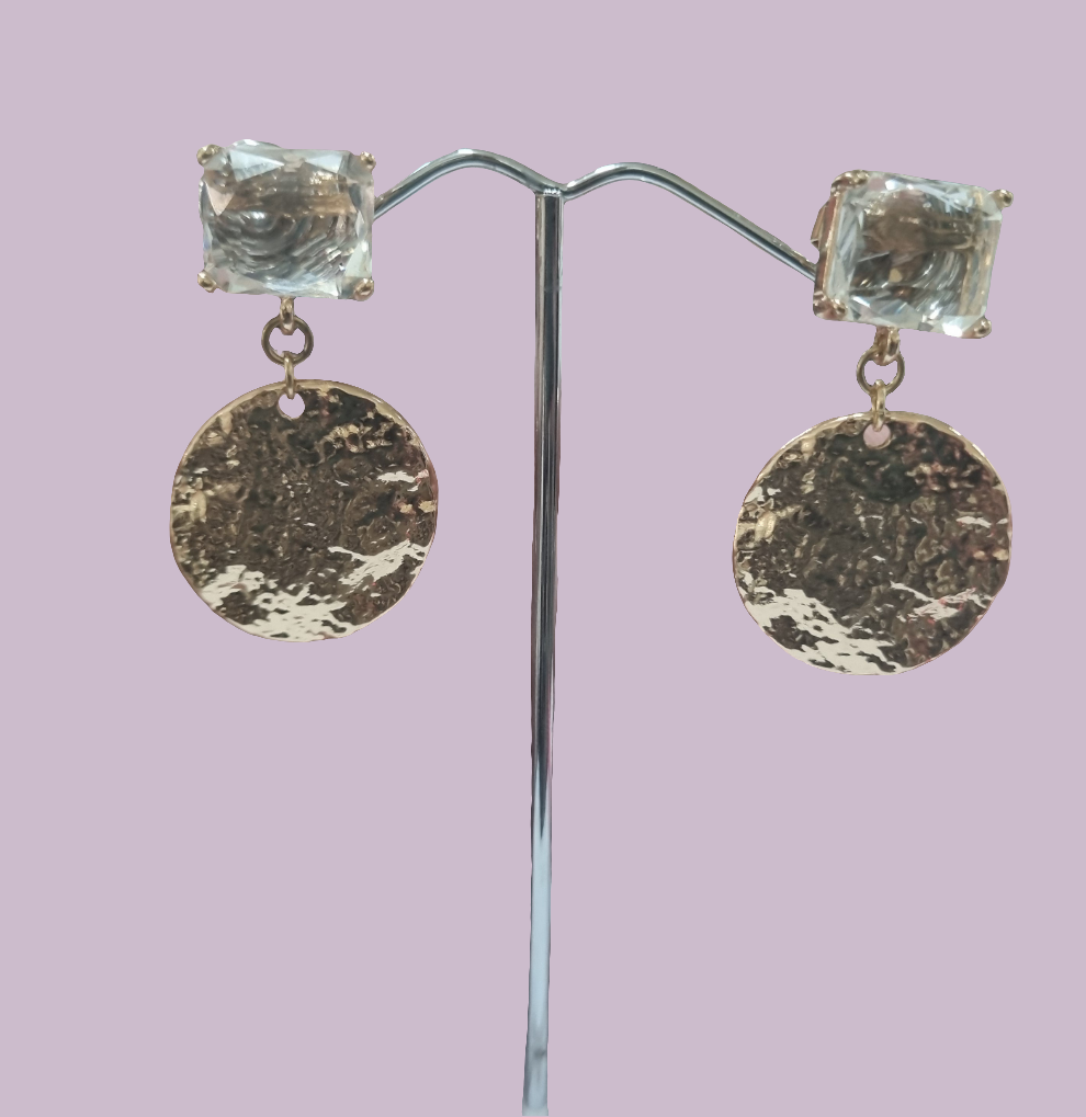 Hammered Disc Drop Earrings (GOLD)