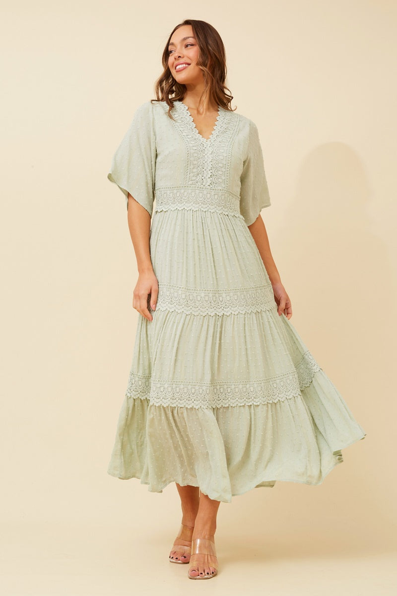 LACE MAXI DRESS (Sage)