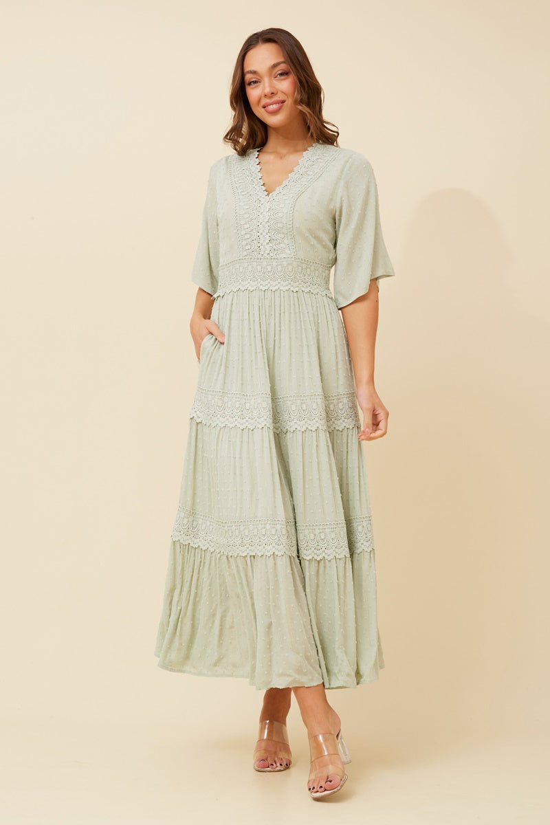 LACE MAXI DRESS (Sage)