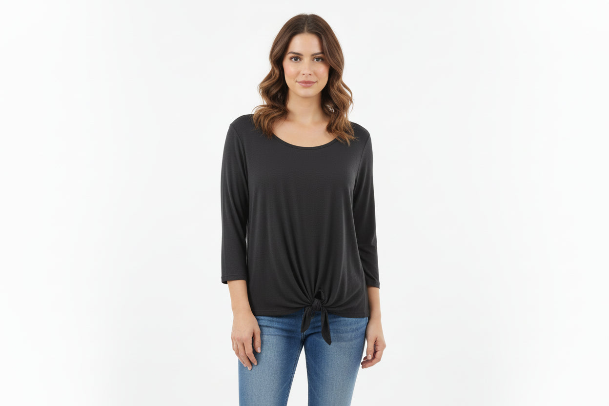 Sherrie Tie Top 3/4 Sleeve - Black