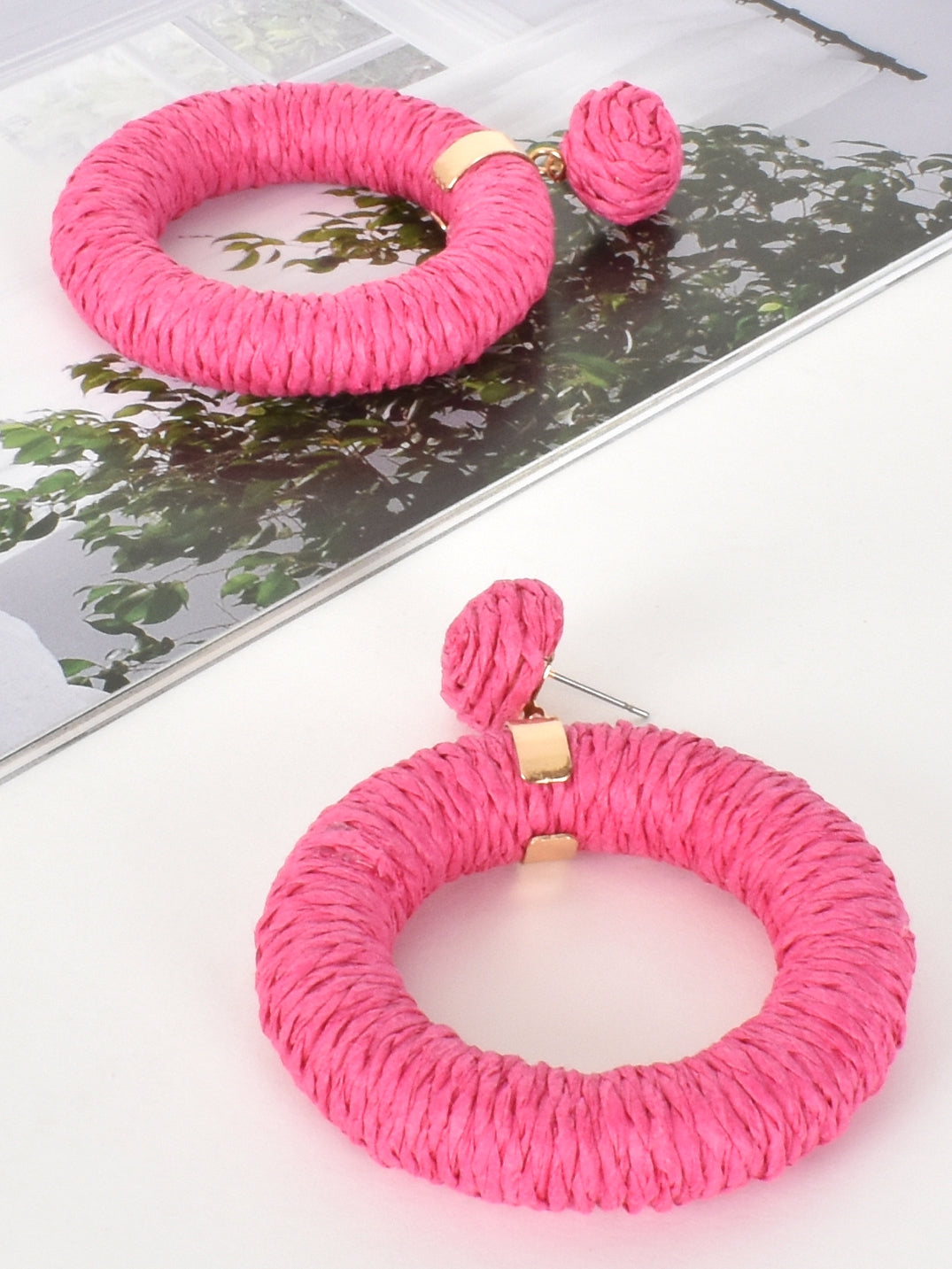 Fushia Weave Statement Earrings