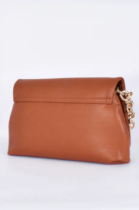 Daphne Crossbody Foldover Bag -Brown/Gold | ADORNE