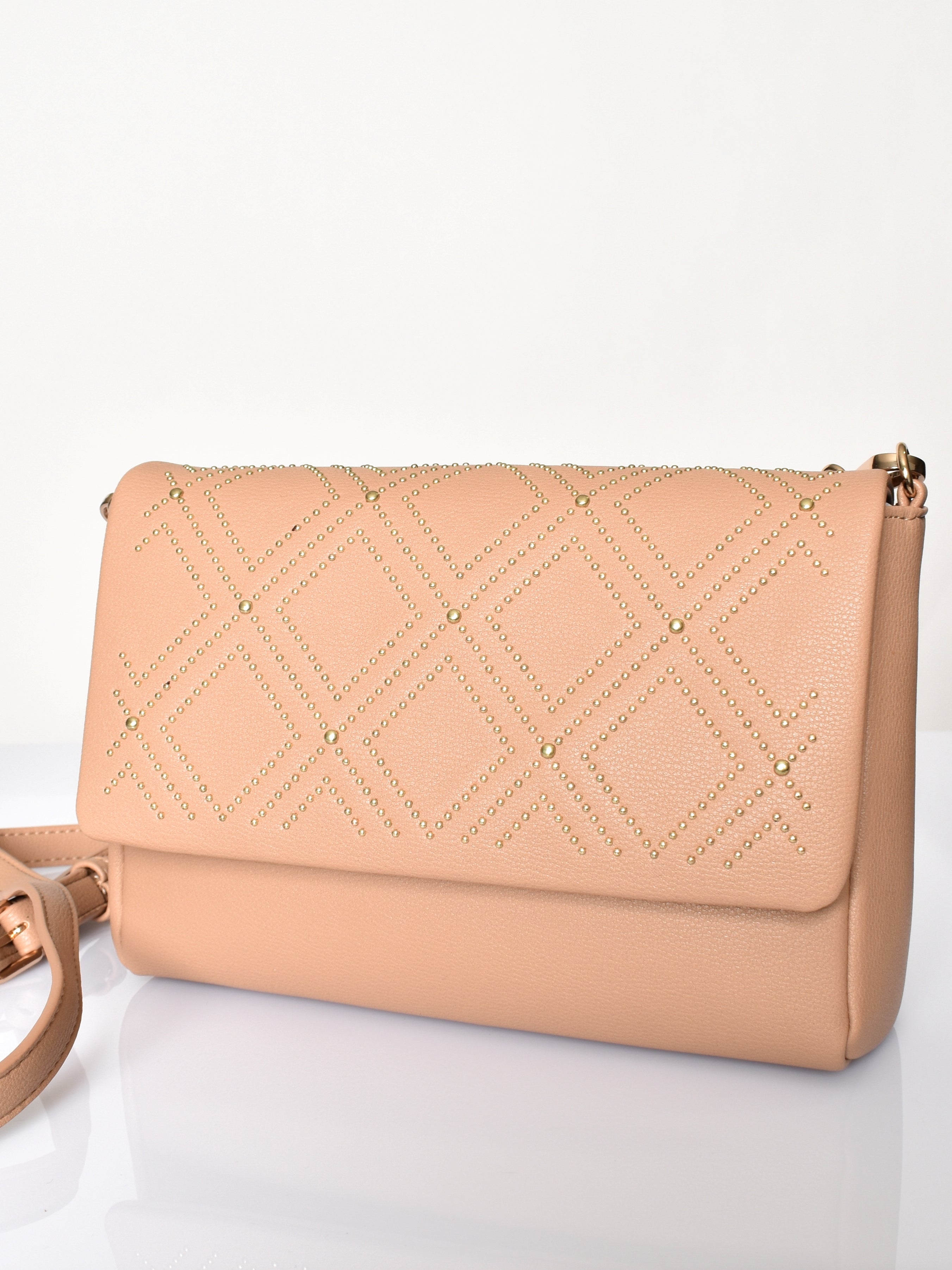 Adorne - Nude/Gold Stud Handbag