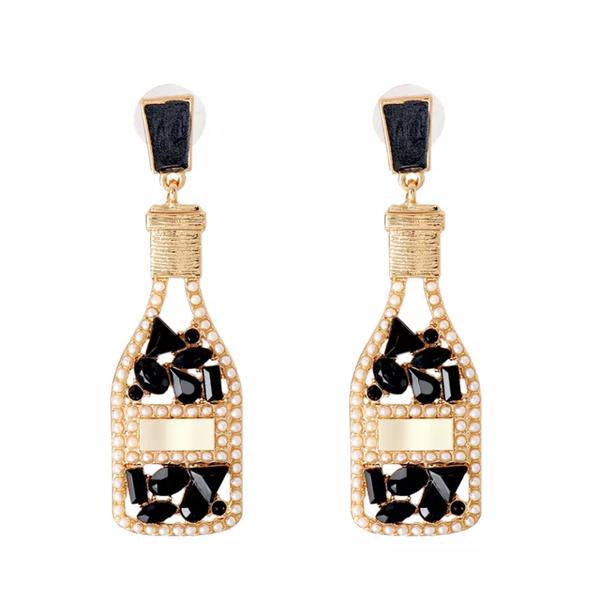 Champagne Bottle Earring - Black Magic