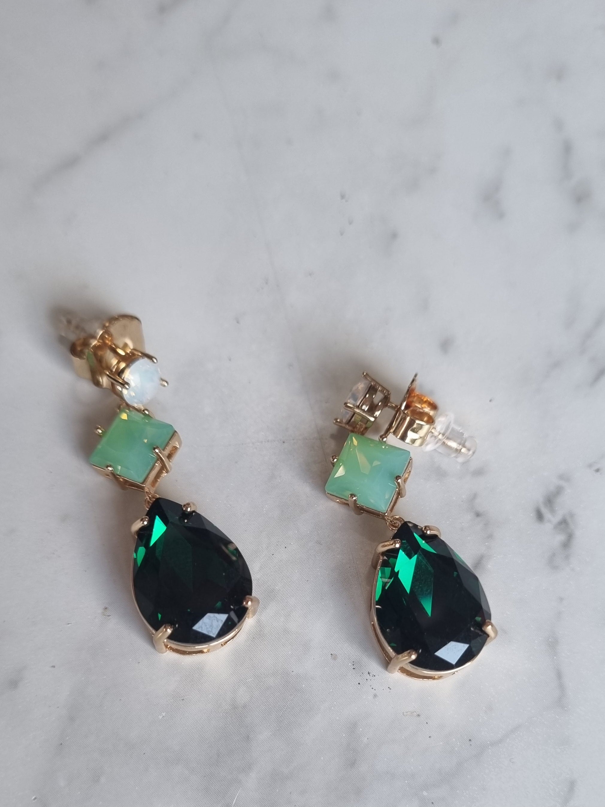 Trio Jewel Statement Earrings - Green