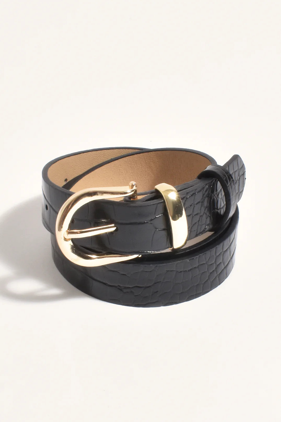THIN TEXTURED JEANS BELT (BLACK/GOLD)