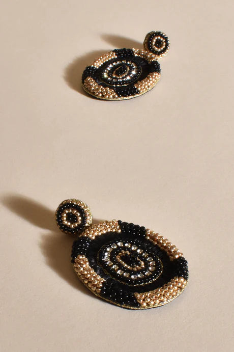 Raffia Bead Earrings - Black/Gold