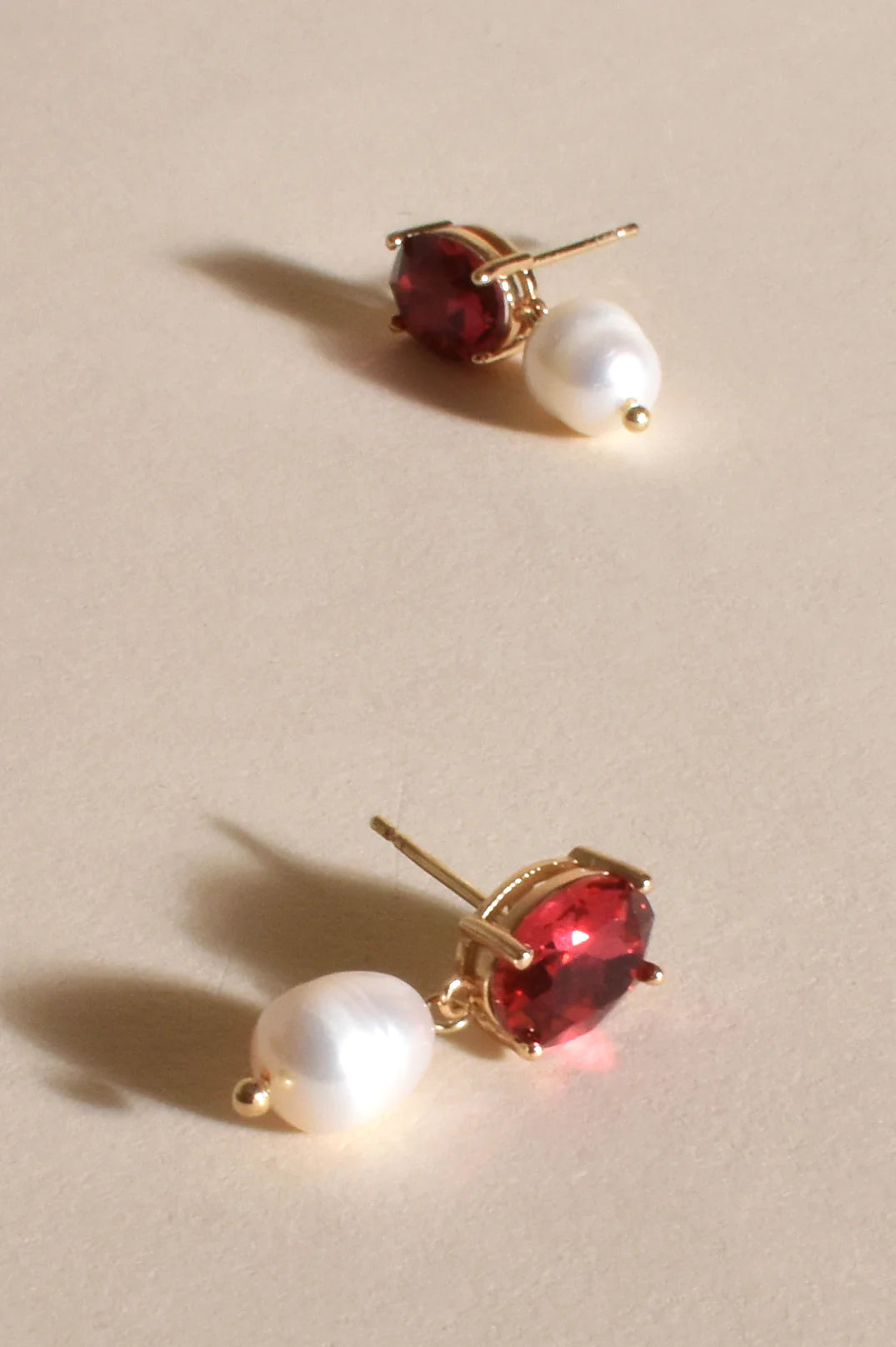 Jewel & Pearl Drop Earrings - Hot Pink/Cream