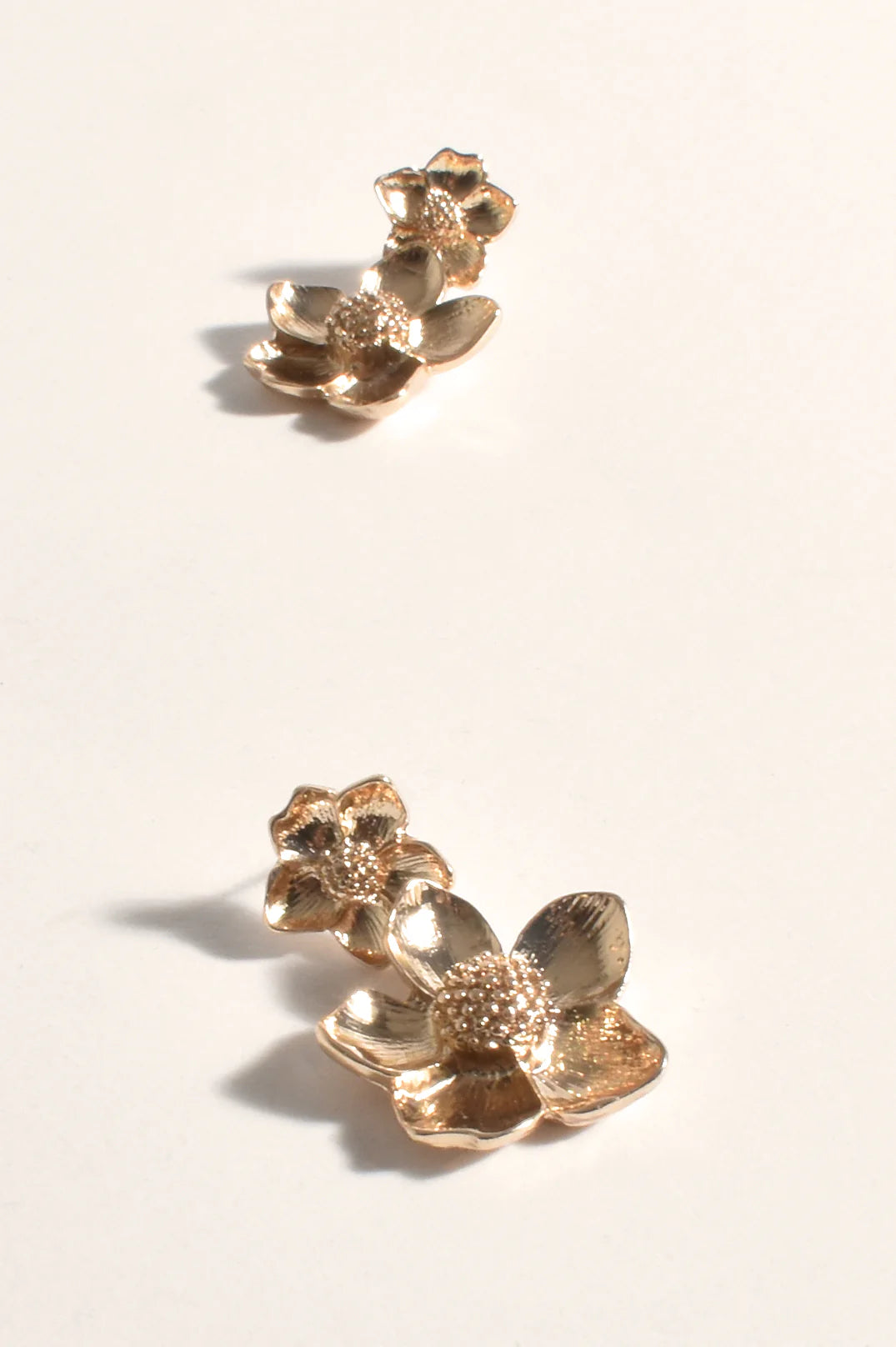 Adorne Double Flower Statement Earrings - Gold