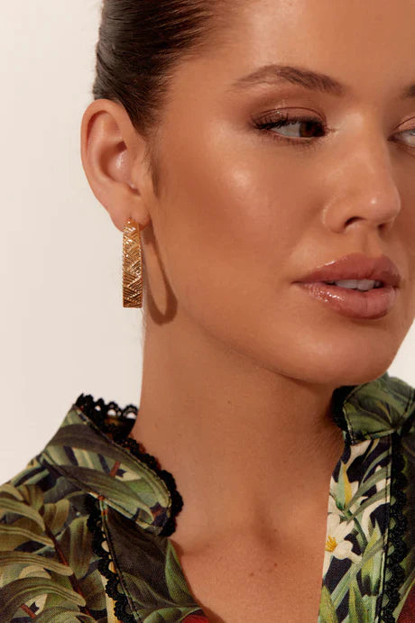 Herringbone Statement Earrings - Gold