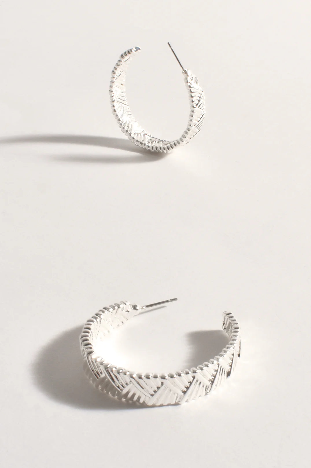 Herringbone Statement Earrings - Silver