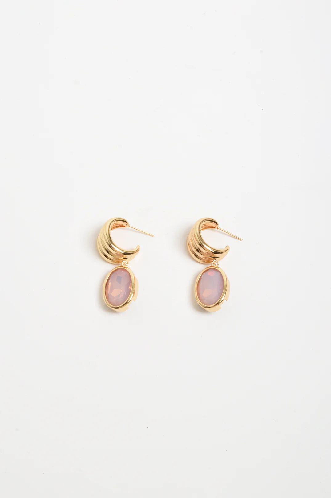 Curved Front Oval Drop Earrings (Pink)