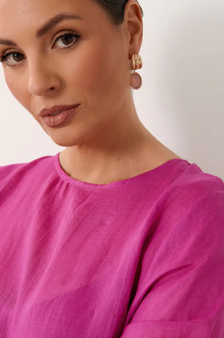 Curved Front Oval Drop Earrings (Pink)