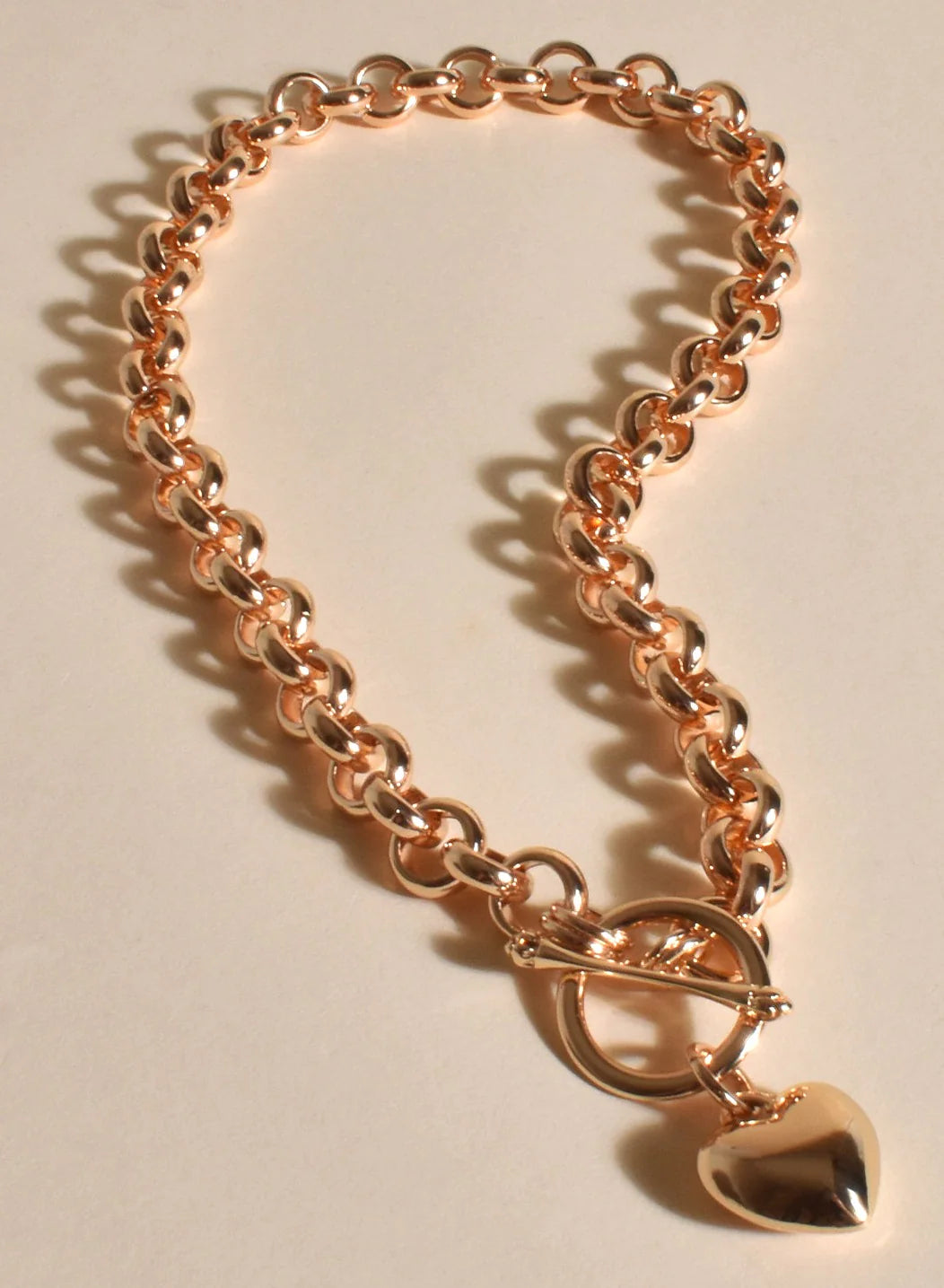 Heart Fob Round Link Chain Necklace - Gold
