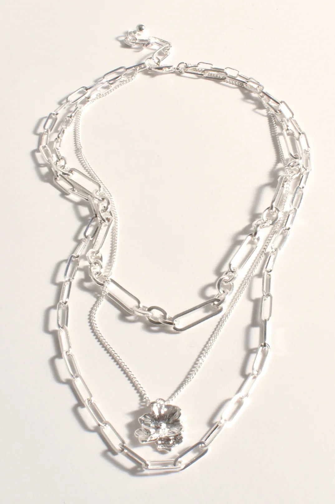Layered Pansy Charm Necklace (Silver)