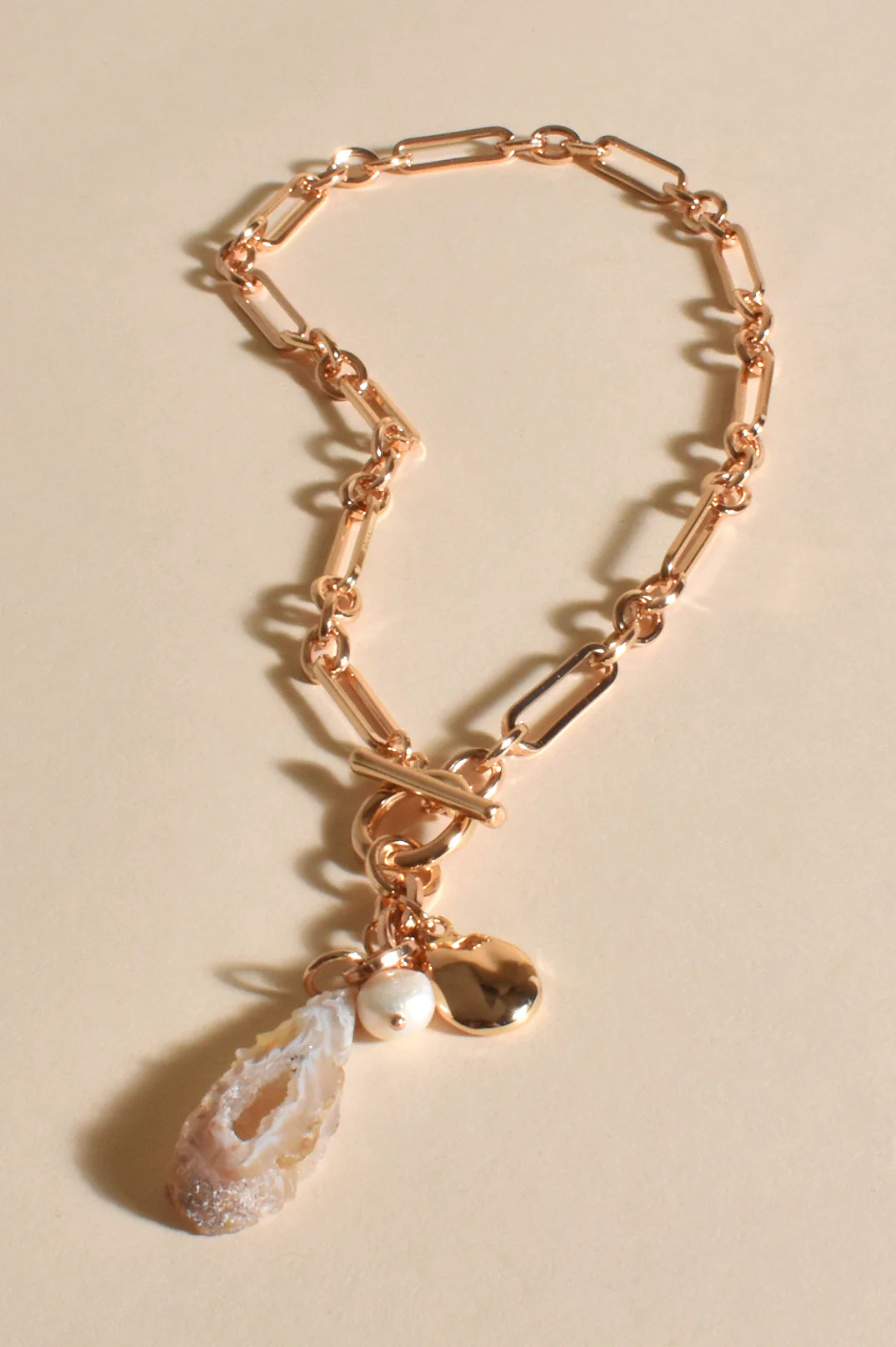 Agate Drop Pendant Necklace - Natural/Gold
