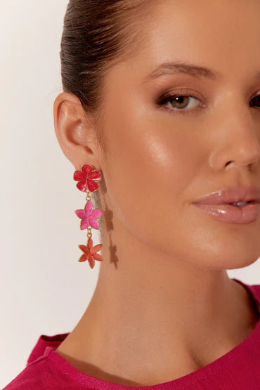 Floral Triad Earrings - Pink