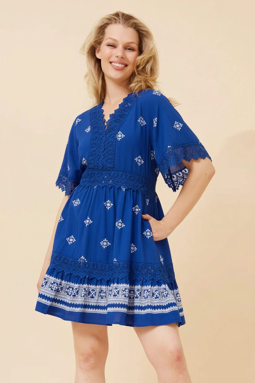 MORGAN LACE TRIM DRESS (COBALT BLUE)